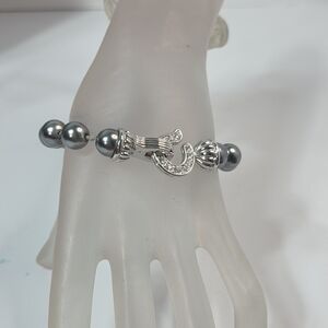 nolan miller faux tahitian pearl pave rhinestone classic elegant silver tone